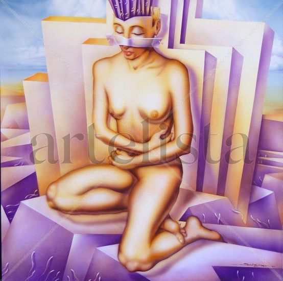 Mujer en Coloquio Interior Acrylic Canvas Landscaping