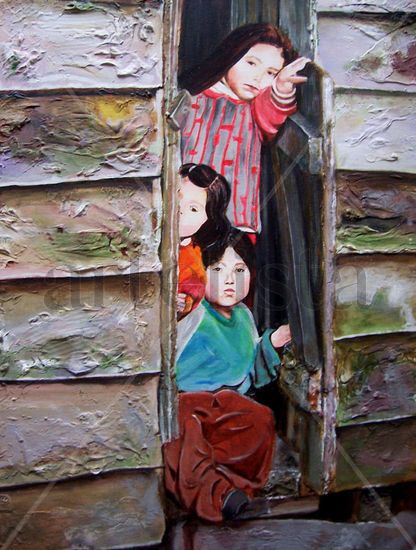 Niños Curiosos Oil Canvas Landscaping