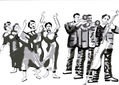Músicos y danzantes, blanco negro