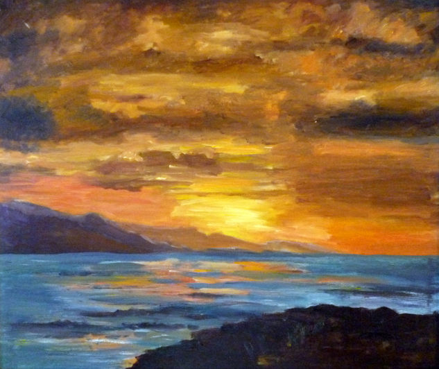 "Salida de sol en el mar" Óleo Lienzo Marina