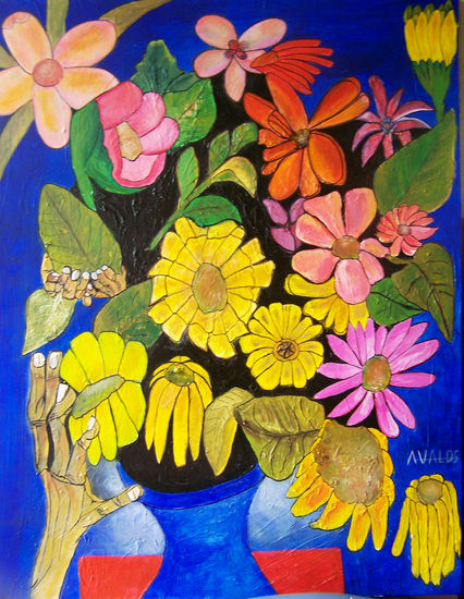 FLORES Y MANOS Acrylic Canvas Floral Painting