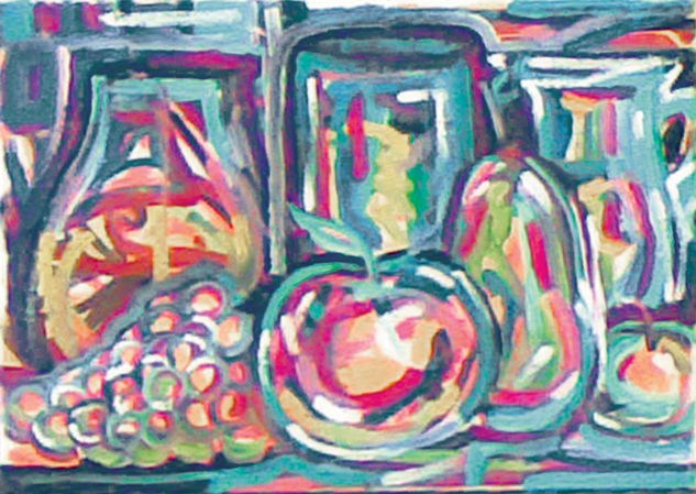 frutas e garrafas Oil Textile Figure Painting