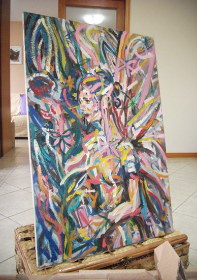 anjo c rosa Oil Textile Figure Painting