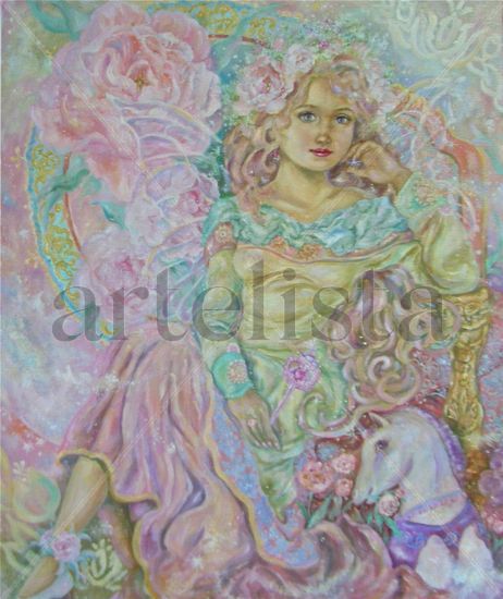 Yumi Sugai,The fairy of the pink tulip.poster. Oil Canvas Figure Painting