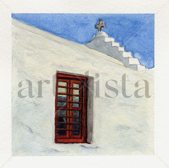 Ventana en Mykonos Acuarela Papel Otros