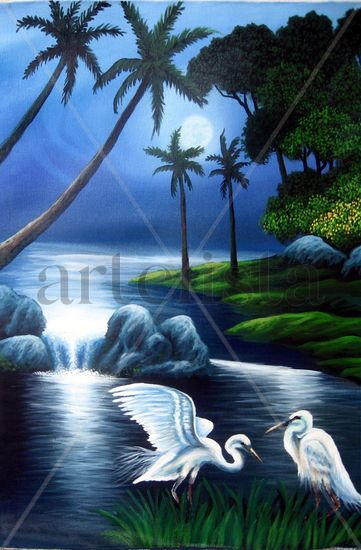 AZULES DE TORTUGUERO. Oil Canvas Landscaping