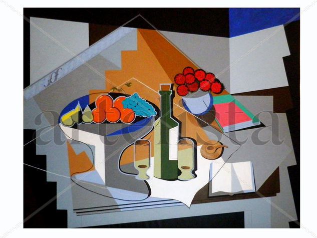 Interior con frutero y florero Acrylic Canvas Still Life Paintings