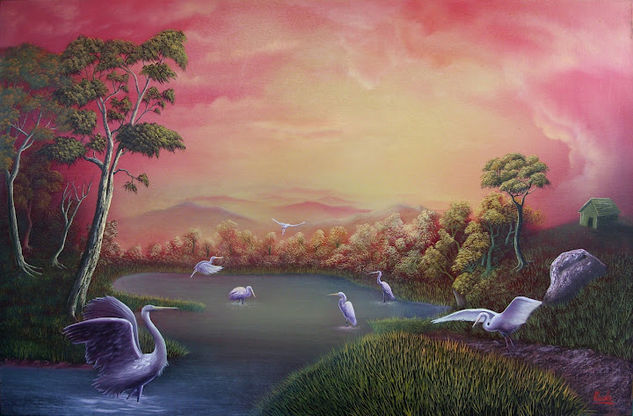 El descenso de las Garzas Oil Canvas Landscaping