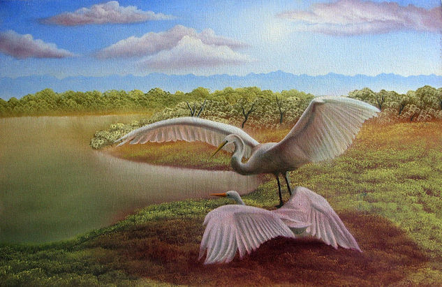 Pareja de garzas Oil Canvas Landscaping