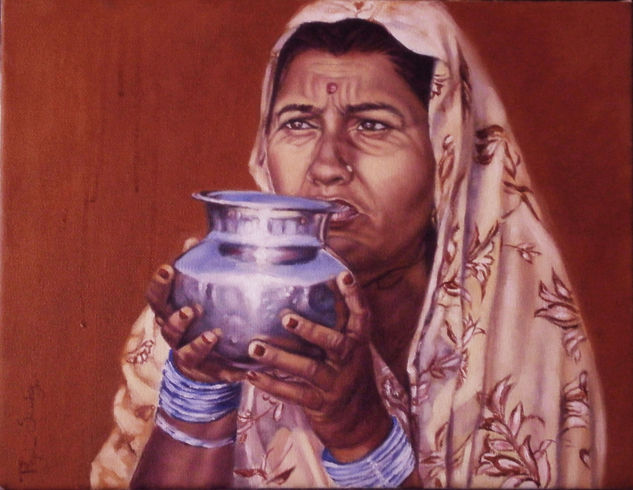 Después de rezar en el Ganges Oil Canvas Figure Painting