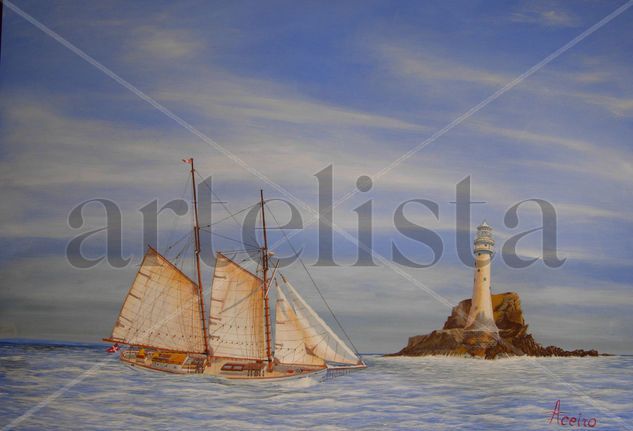 El Faro de la roca Fasnet Acrylic Canvas Marine Painting