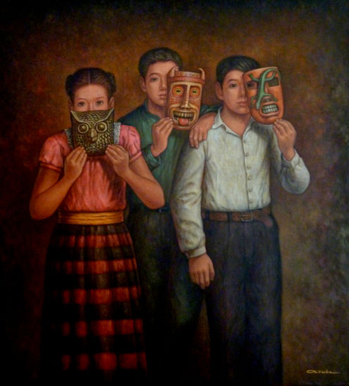 Niños con máscaras Óleo Lienzo Retrato