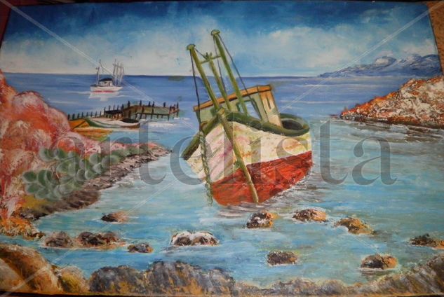 Barco Encallado Oil Canvas Marine Painting