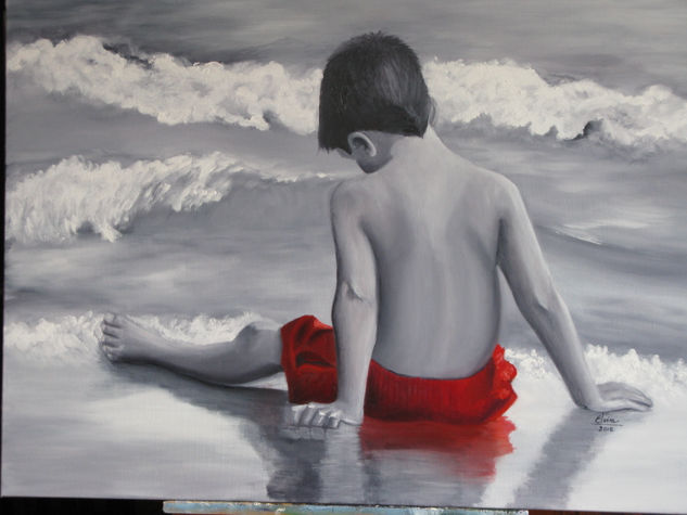 Niño en la playa Oil Canvas Figure Painting