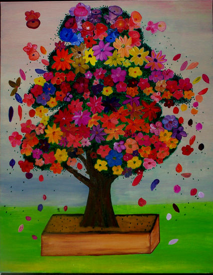 Bonsai Acrylic Canvas Floral Painting