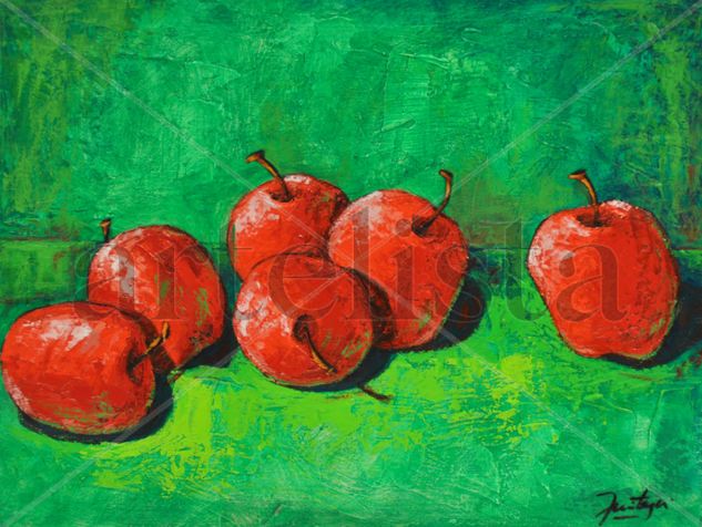 Manzanas rojas sobre fondo verde Acrylic Panel Still Life Paintings