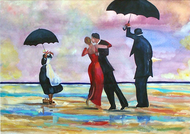 Recordando a Vettriano (2) Watercolour Card Figure Painting