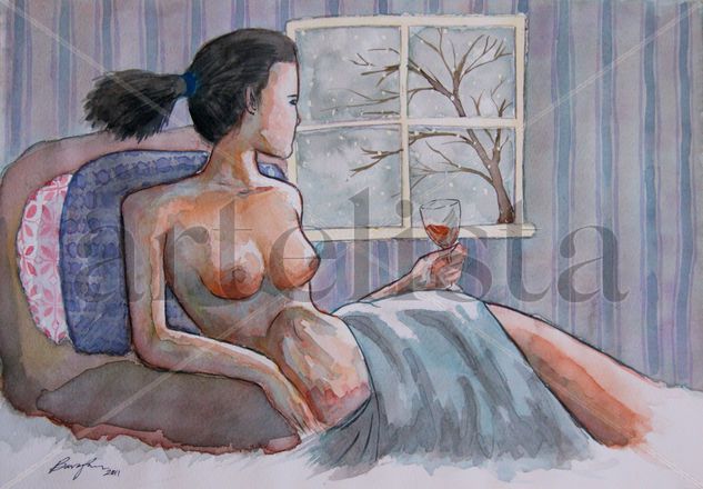 Winter bliss Acuarela Papel Desnudos