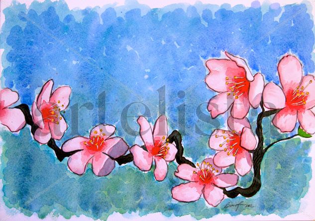 Cherry Blossom up close Acuarela Papel Floral