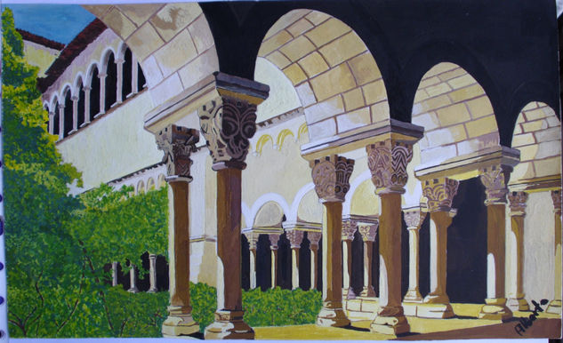 claustro románico Gouache Paper Landscaping