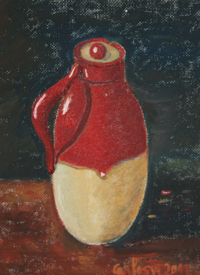 Jarrón rojo Oil Panel Still Life Paintings