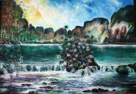 Cascada en mogotes Oil Canvas Landscaping