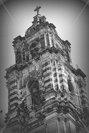 The Tower in the Church Nature Black and White (Digital)