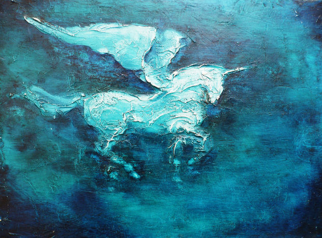 PEGASO EN VERDE Mixed media Panel Animals