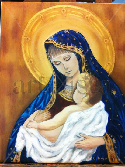 Virgen con Niño Oil Canvas Figure Painting