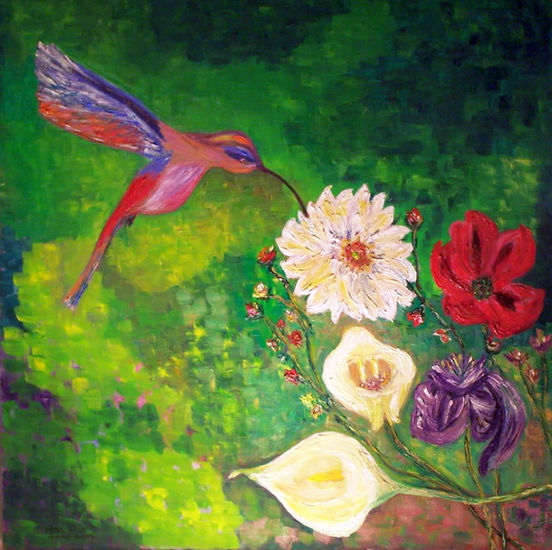 Colibrí con flores Oil Canvas Animals