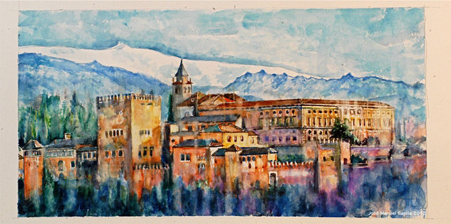 Alhambra de Abril Acuarela Papel Paisaje