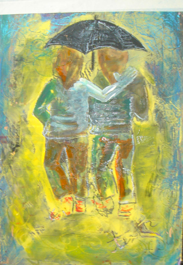 amigas bajo la lluvia