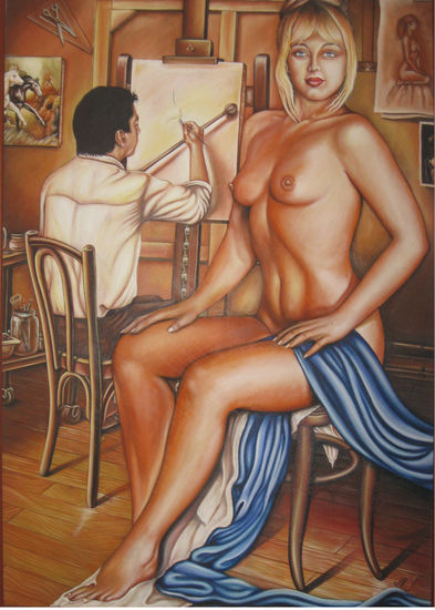 la modelo y el pintor Oil Canvas Figure Painting