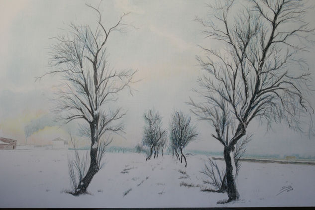 ALMENDROS EN INVIERNO Pencil (coloured) Paper Landscaping