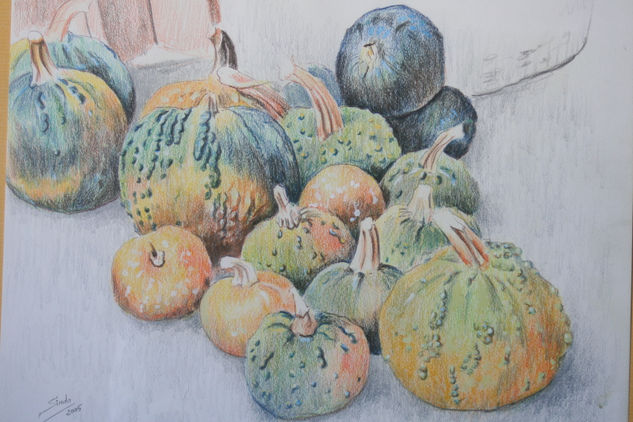 CALABAZAS Pencil (coloured) Paper Still Life Paintings