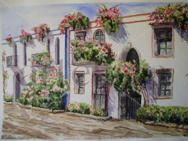 Balcones con flores Acuarela Papel Paisaje