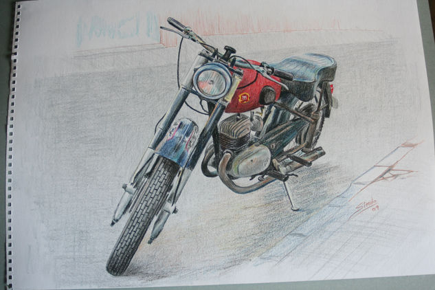 La moto de Melenas Pencil (coloured) Paper Landscaping