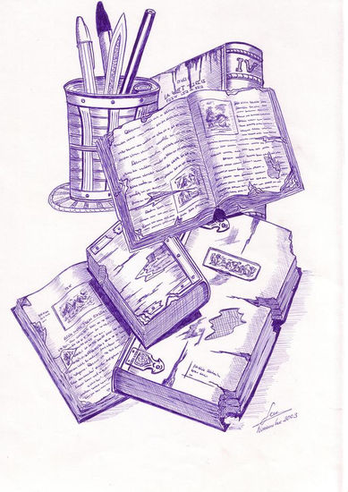 Libros viejos I (dibujo) Ink