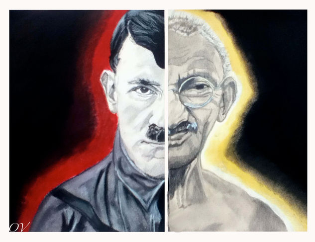 Adolf Hitler and Mahatma Gandhi Pastel Papel Retrato