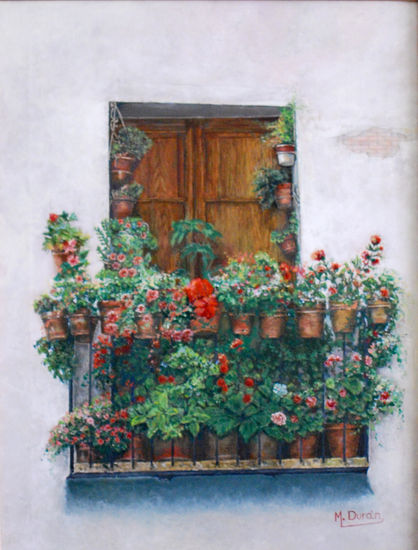 Balcón andaluz Óleo Lienzo Floral