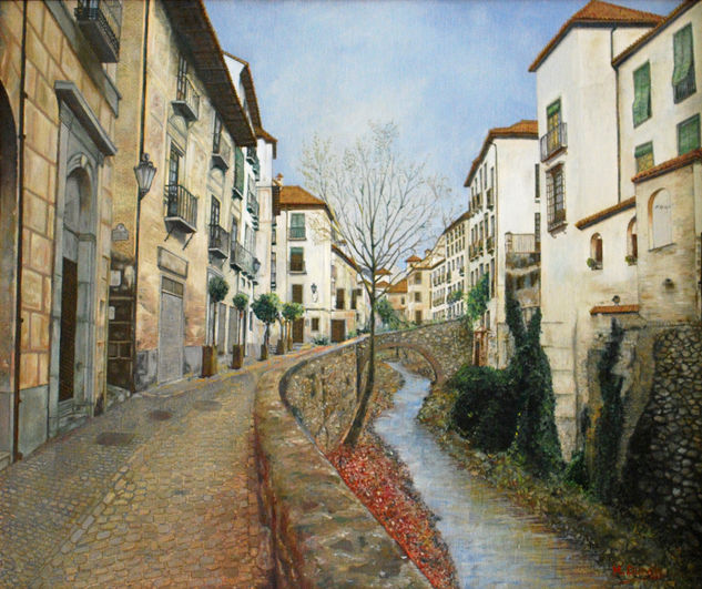 Río Darro a su paso por Granada Oil Canvas Landscaping