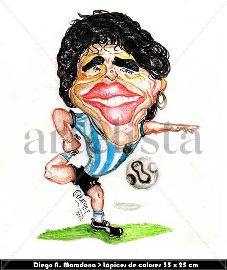 Diego A. Maradona Pencil (coloured) Paper Sports