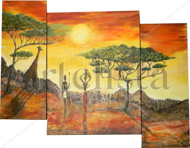 Paisaje Africano Mixed media Textile Landscaping