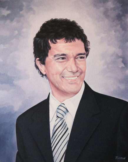 Antonio Banderas Óleo Tabla Retrato