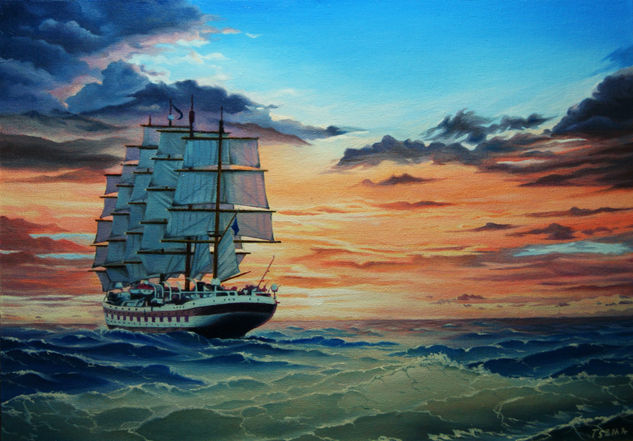 Puesta del sol Oil Panel Marine Painting