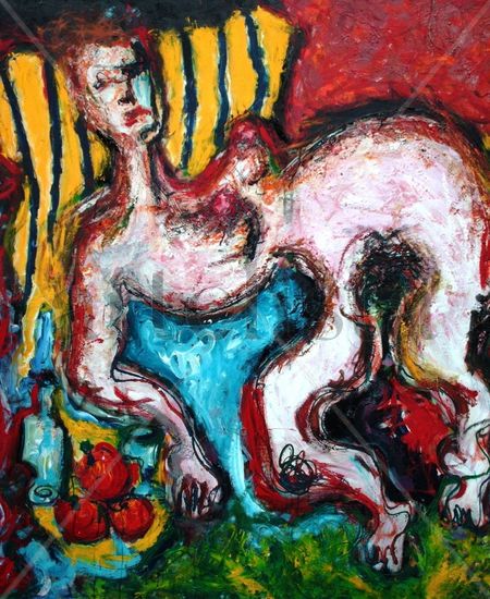 Mujer con manzanas Óleo Lienzo Desnudos