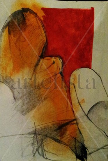 rojo vivo Pastel Paper Figure Painting