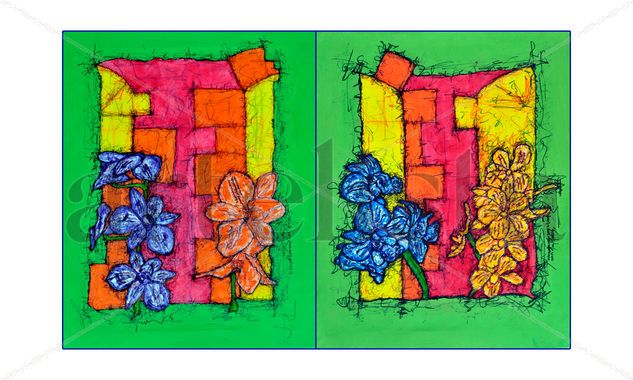 Arquídeas I y II Mixed media Canvas Floral Painting