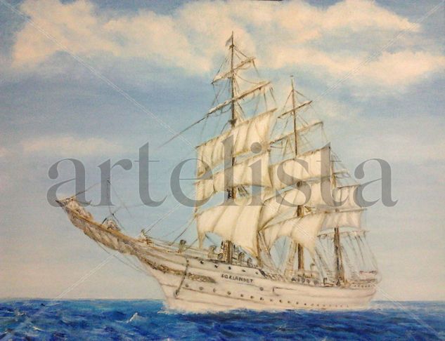 BARCO VELERO EN MAR AÑIL Acrylic Canvas Marine Painting