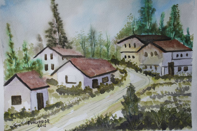 caserío Acuarela Papel Paisaje